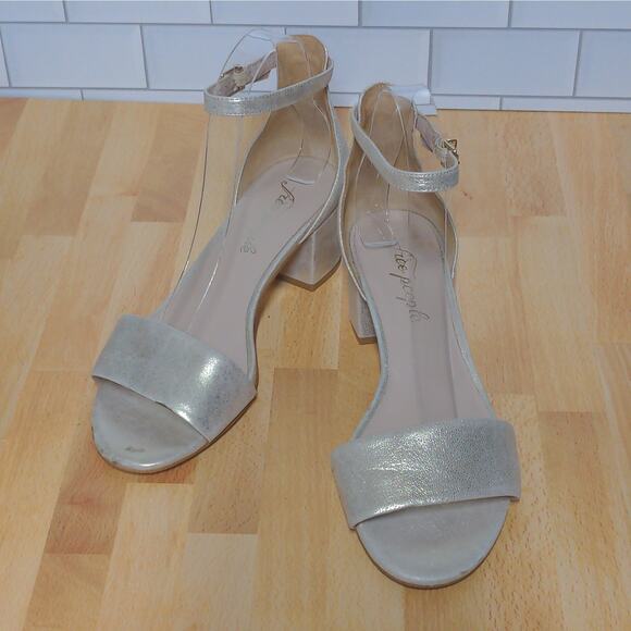 Free People Marigold Sandal Ankle Block Heel Suede Leather Shimmer 38 (US 8) - Picture 1 of 14